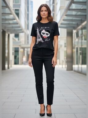 Karl Lagerfeld, Paris Eiffel Tower Cat Graphic T-Shirt, Black, Medium, Designer